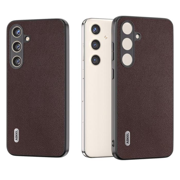 ABEEL - ABEEL Samsung Galaxy S24+ Skal Äkta Läder + PC Scratch-resistent - Kaffe