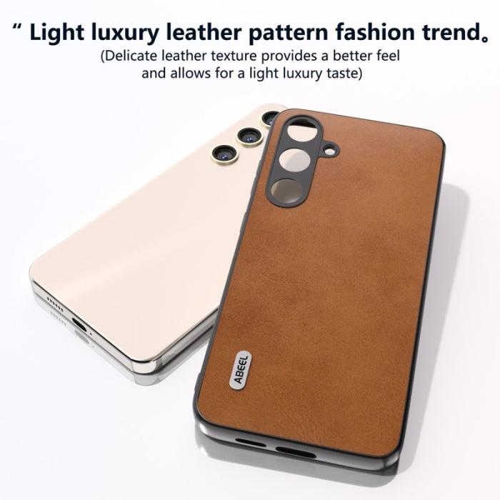 ABEEL - ABEEL Samsung Galaxy S24+ Skal Cowhide Textur Skydd Brown