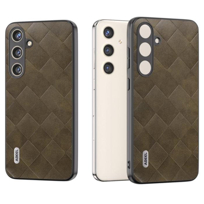 ABEEL - ABEEL Samsung Galaxy S24+ Skal Grid Textur PU Läder Grön