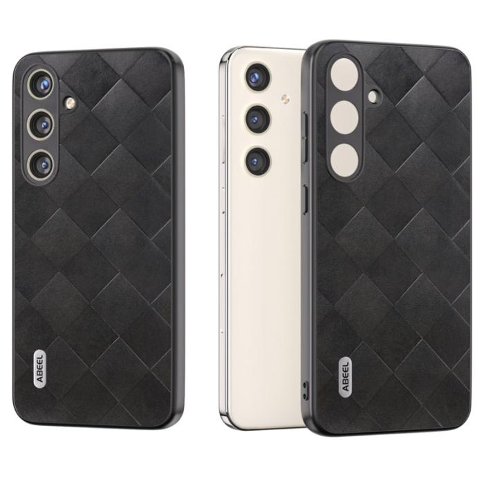 ABEEL - ABEEL Samsung Galaxy S24+ Skal Grid Textur PU Läder Svart