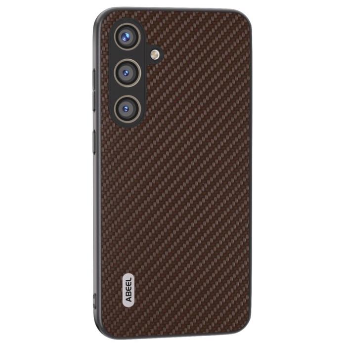 ABEEL - ABEEL Samsung Galaxy S24 Skal i Kolfiber PU Läder - Brun