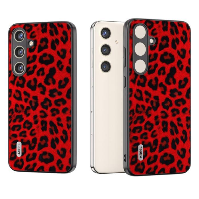 ABEEL - ABEEL Samsung Galaxy S24 Skal Läderbelagd TPU Leopard Röd