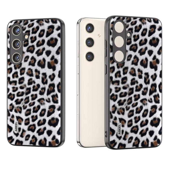 ABEEL - ABEEL Samsung Galaxy S24 Skal Läderbelagt Leopardmönster Silver