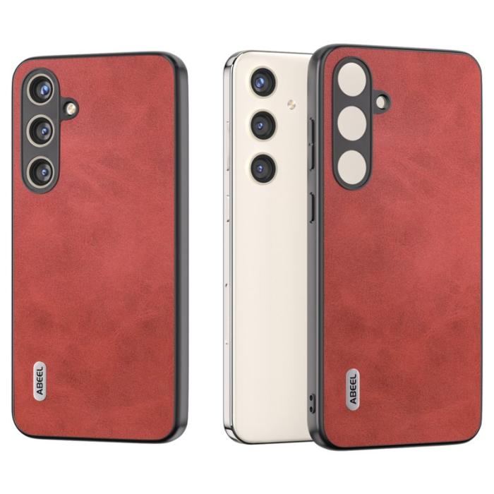 ABEEL - ABEEL Samsung Galaxy S24+ Skal Lädertextur Stötsäker Röd