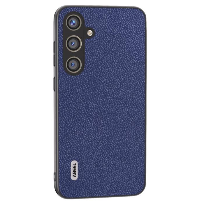 ABEEL - ABEEL Samsung Galaxy S24+ Skal Litchi Textur Äkta Läder Blå