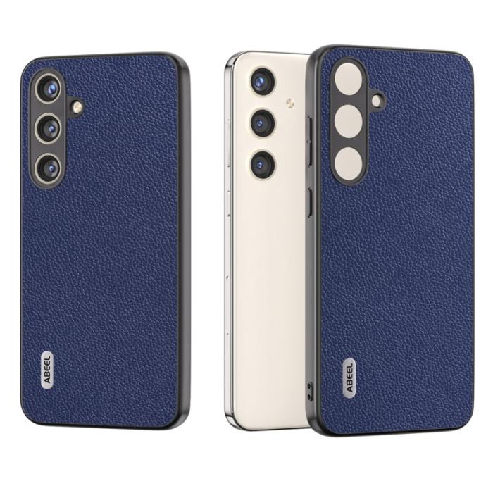 ABEEL - ABEEL Samsung Galaxy S24+ Skal Litchi Textur Äkta Läder Blå