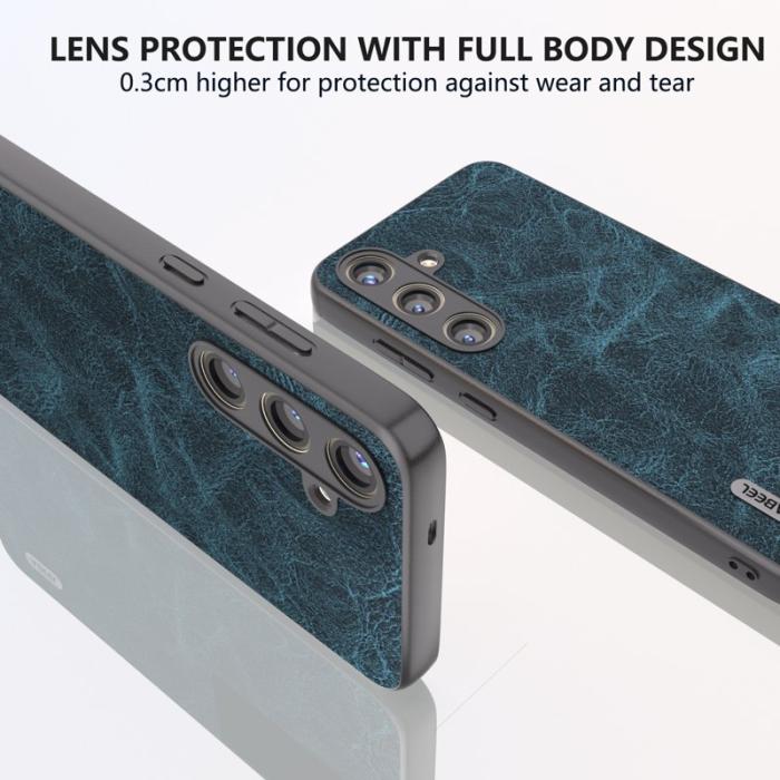 ABEEL - ABEEL Samsung Galaxy S24 Skal Litchi Textur PU Läder Blå