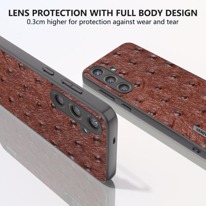 ABEEL - ABEEL Samsung Galaxy S24 Skal Ostrich Textur Kamera Skydd - Kaffe