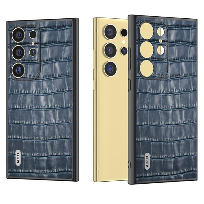 ABEEL - ABEEL Samsung Galaxy S24 Ultra Skal Äkta Läder Krokodil Blå