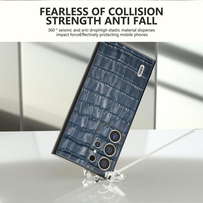 ABEEL - ABEEL Samsung Galaxy S24 Ultra Skal Äkta Läder Krokodil Blå