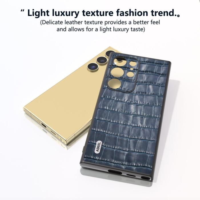 ABEEL - ABEEL Samsung Galaxy S24 Ultra Skal Äkta Läder Krokodil Blå