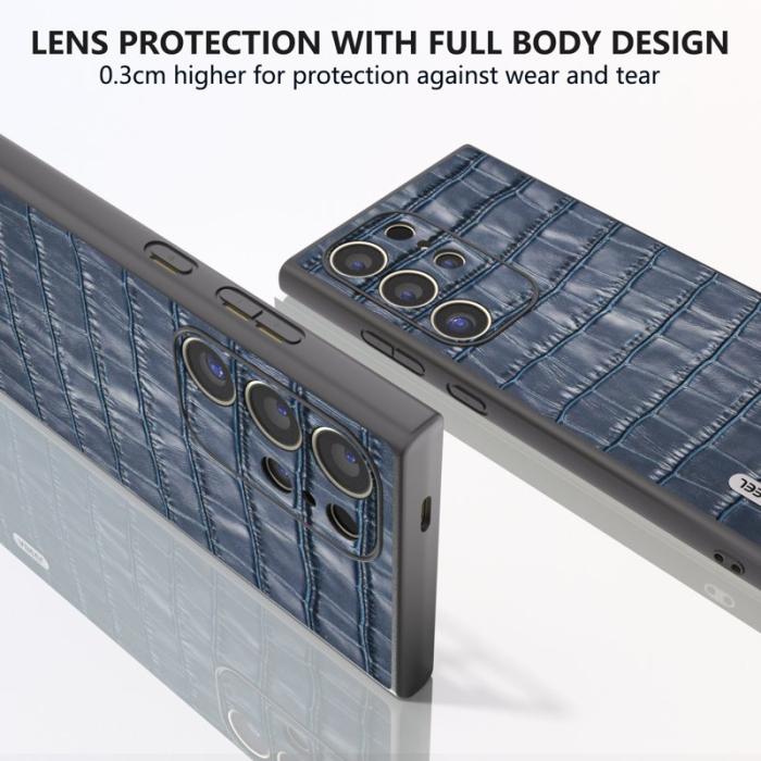 ABEEL - ABEEL Samsung Galaxy S24 Ultra Skal Äkta Läder Krokodil Blå