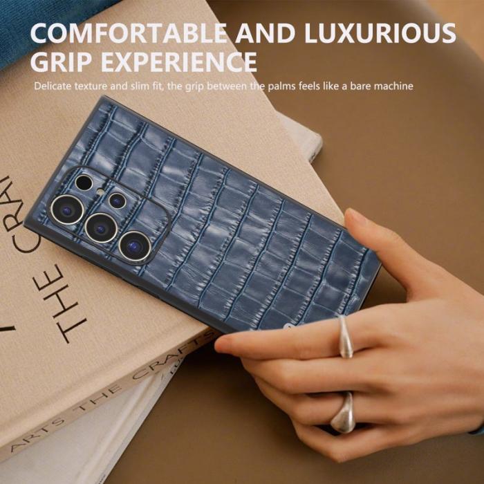 ABEEL - ABEEL Samsung Galaxy S24 Ultra Skal Äkta Läder Krokodil Blå