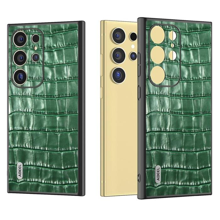 ABEEL - ABEEL Samsung Galaxy S24 Ultra Skal Äkta Läder Krokodil Grön