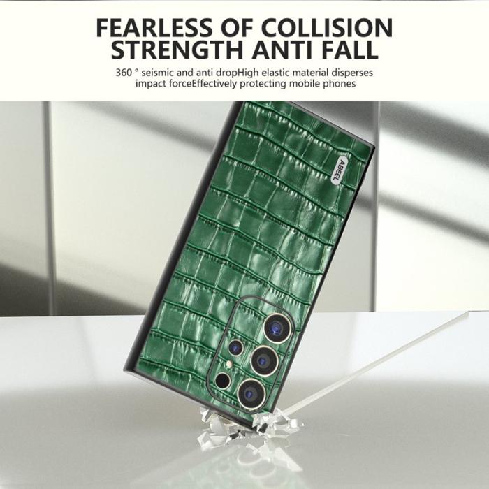 ABEEL - ABEEL Samsung Galaxy S24 Ultra Skal Äkta Läder Krokodil Grön