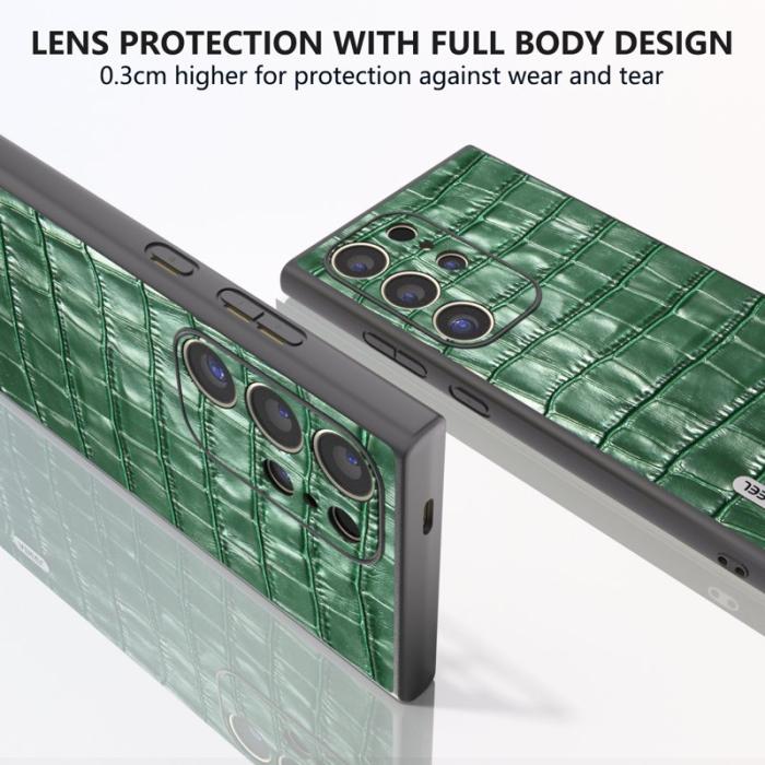 ABEEL - ABEEL Samsung Galaxy S24 Ultra Skal Äkta Läder Krokodil Grön