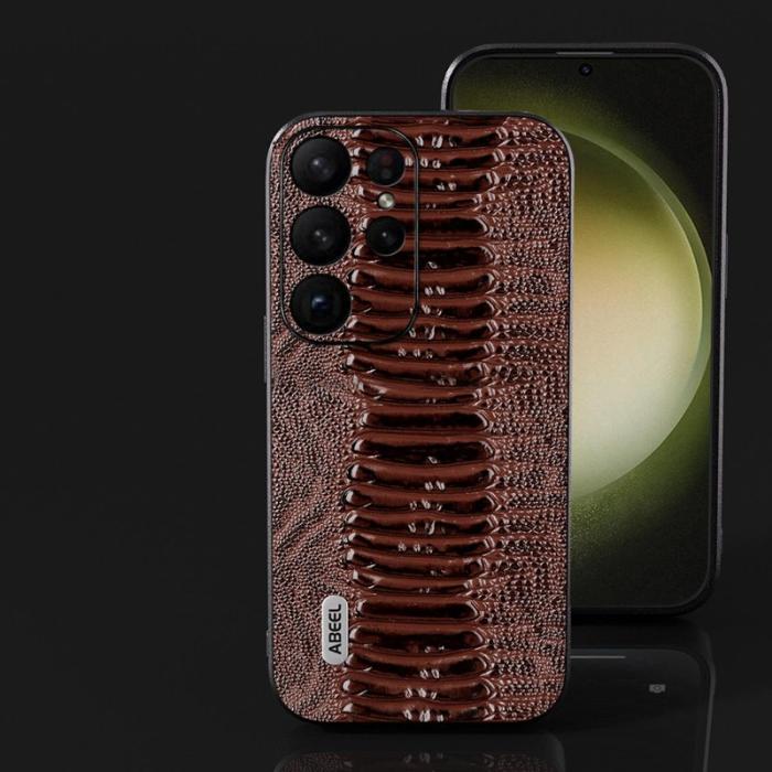 ABEEL - ABEEL Samsung Galaxy S24 Ultra Skal Äkta Läder Krokodil - Kaffe
