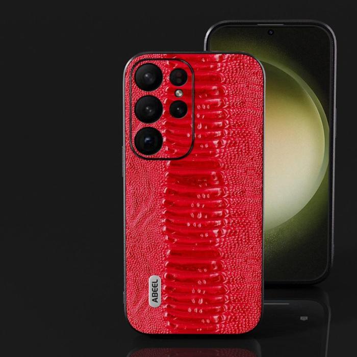 ABEEL - ABEEL Samsung Galaxy S24 Ultra Skal Äkta Läder Krokodil Röd
