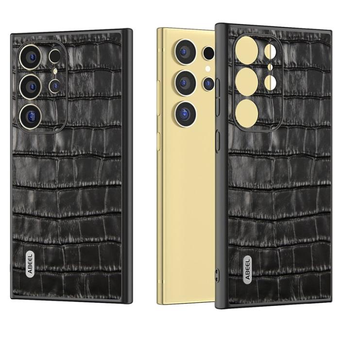ABEEL - ABEEL Samsung Galaxy S24 Ultra Skal Äkta Läder Krokodil Svart
