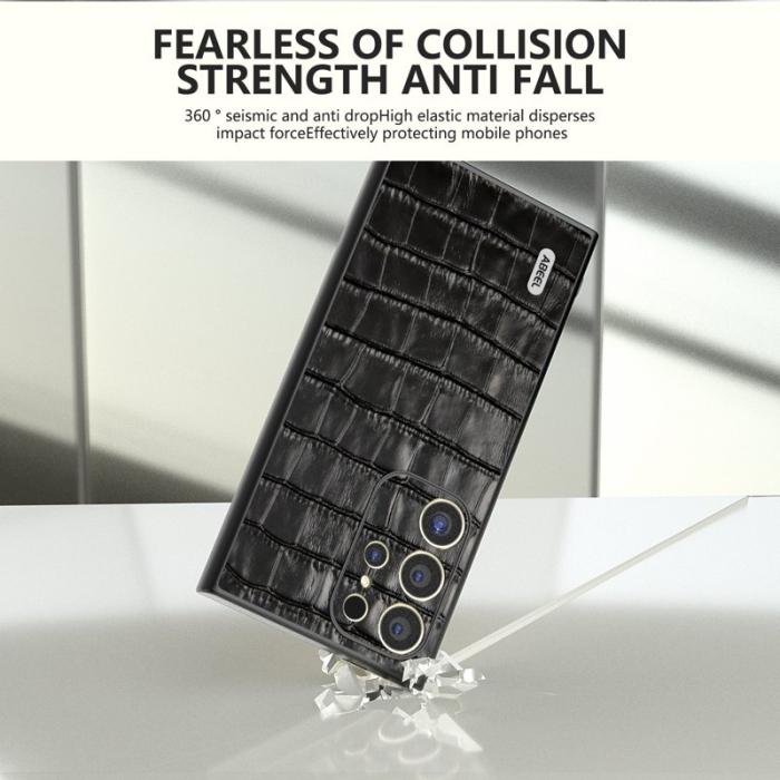 ABEEL - ABEEL Samsung Galaxy S24 Ultra Skal Äkta Läder Krokodil Svart