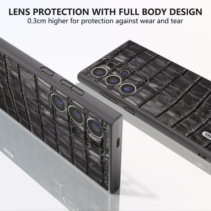 ABEEL - ABEEL Samsung Galaxy S24 Ultra Skal Äkta Läder Krokodil Svart