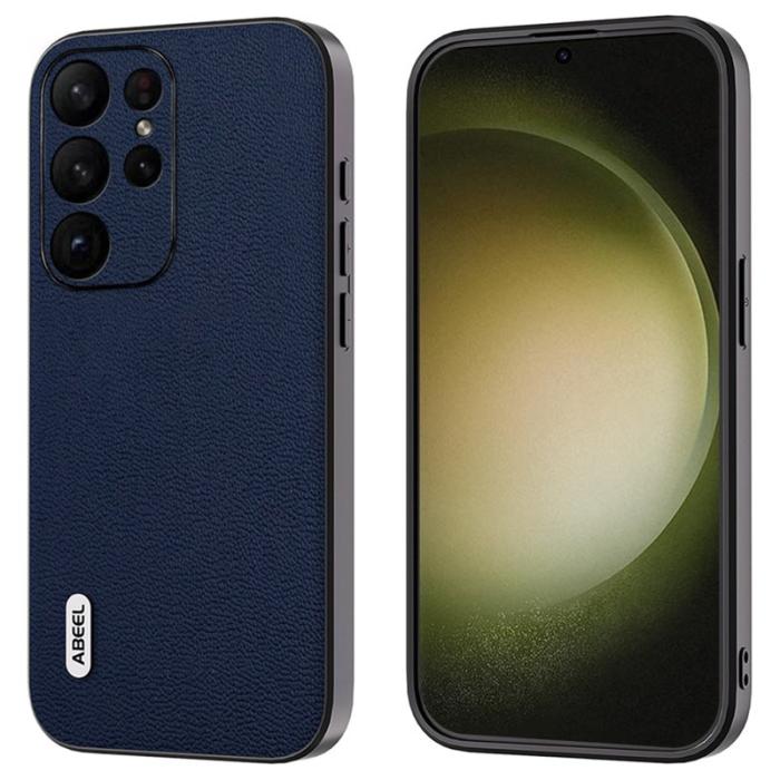 ABEEL - ABEEL Samsung Galaxy S24 Ultra Skal Äkta Läder Litchi Blå
