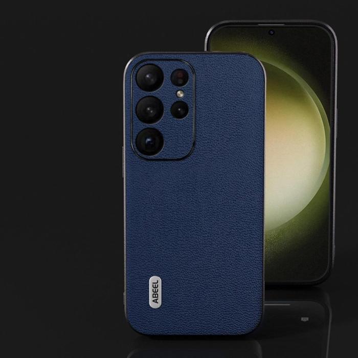 ABEEL - ABEEL Samsung Galaxy S24 Ultra Skal Äkta Läder Litchi Blå