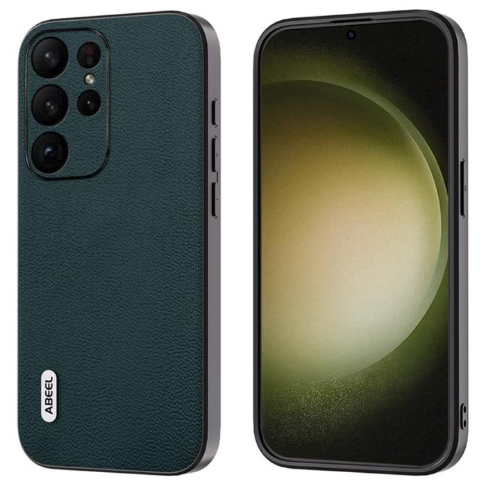 ABEEL - ABEEL Samsung Galaxy S24 Ultra Skal Äkta Läder Litchi - Mörkgrön