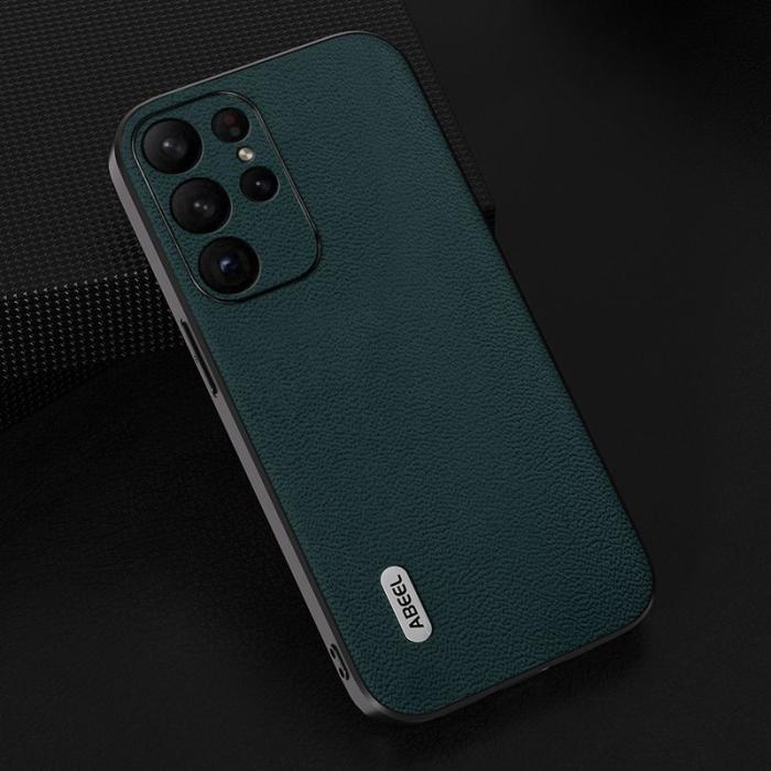 ABEEL - ABEEL Samsung Galaxy S24 Ultra Skal Äkta Läder Litchi - Mörkgrön