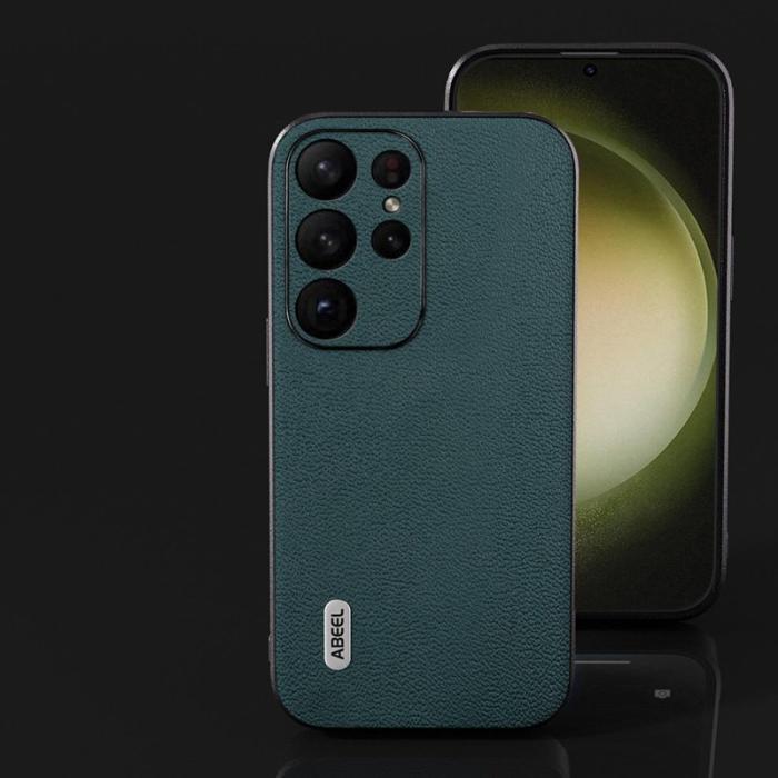 ABEEL - ABEEL Samsung Galaxy S24 Ultra Skal Äkta Läder Litchi - Mörkgrön