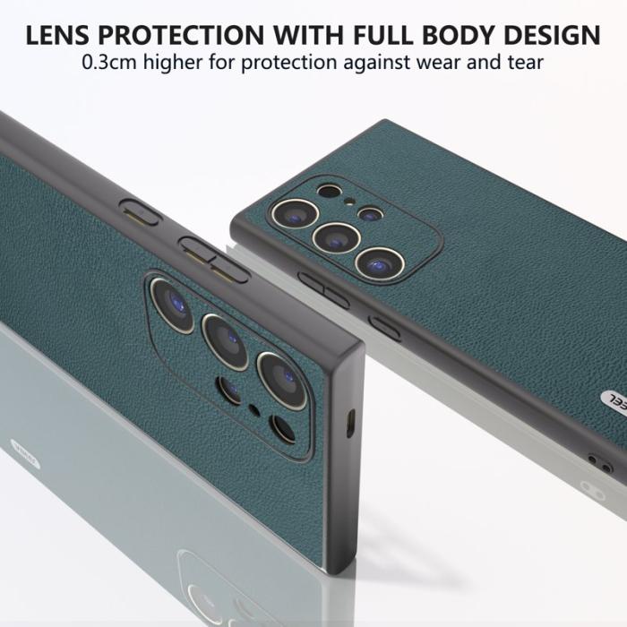 ABEEL - ABEEL Samsung Galaxy S24 Ultra Skal Äkta Läder Litchi - Mörkgrön