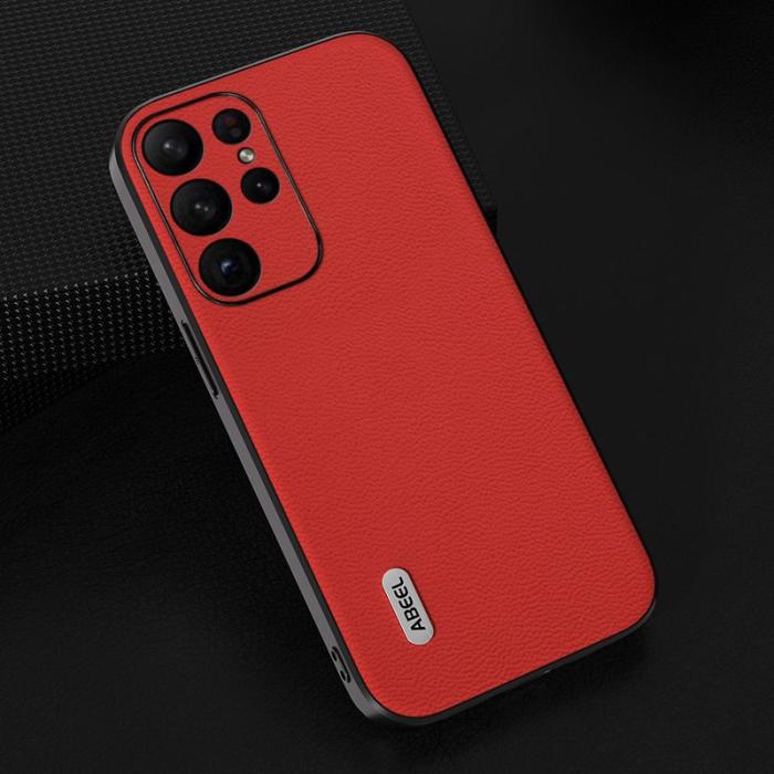 ABEEL - ABEEL Samsung Galaxy S24 Ultra Skal Äkta Läder Litchi Röd