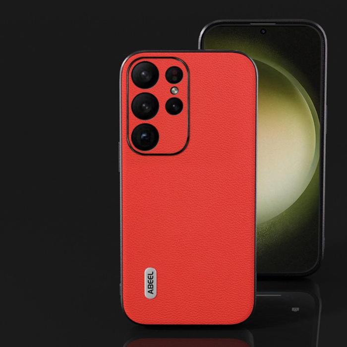 ABEEL - ABEEL Samsung Galaxy S24 Ultra Skal Äkta Läder Litchi Röd