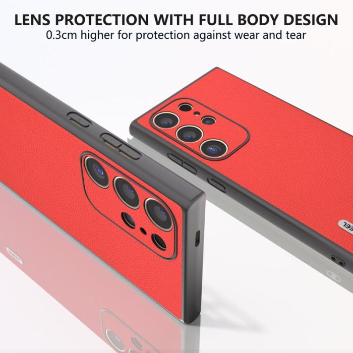 ABEEL - ABEEL Samsung Galaxy S24 Ultra Skal Äkta Läder Litchi Röd