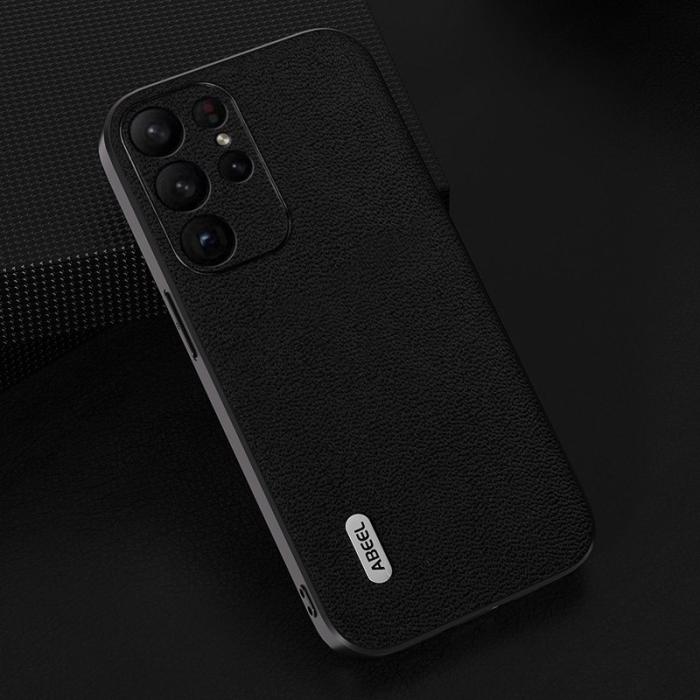 ABEEL - ABEEL Samsung Galaxy S24 Ultra Skal Äkta Läder Litchi Svart