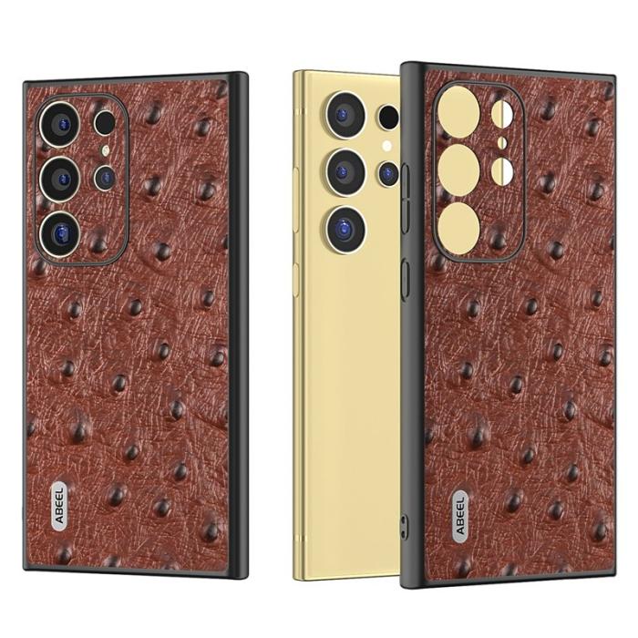 ABEEL - ABEEL Samsung Galaxy S24 Ultra Skal Äkta Läder Ostrich Mörkbrun