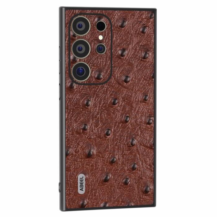 ABEEL - ABEEL Samsung Galaxy S24 Ultra Skal Äkta Läder Ostrich Mörkbrun