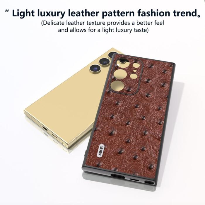 ABEEL - ABEEL Samsung Galaxy S24 Ultra Skal Äkta Läder Ostrich Mörkbrun
