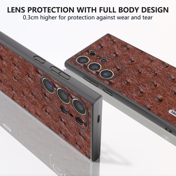 ABEEL - ABEEL Samsung Galaxy S24 Ultra Skal Äkta Läder Ostrich Mörkbrun