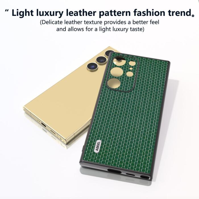 ABEEL - ABEEL Samsung Galaxy S24 Ultra Skal Äkta Läder + PC + TPU Grön