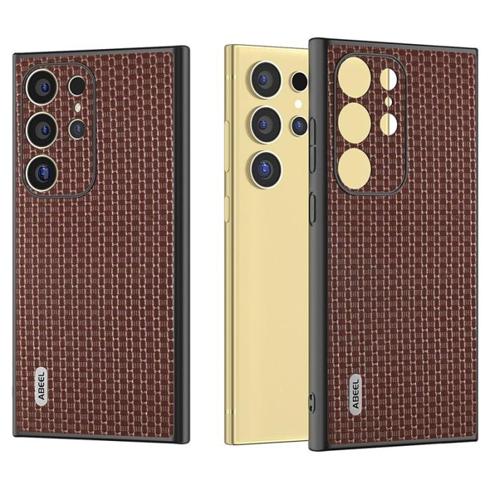 ABEEL - ABEEL Samsung Galaxy S24 Ultra Skal Äkta Läder + PC + TPU - Kaffe