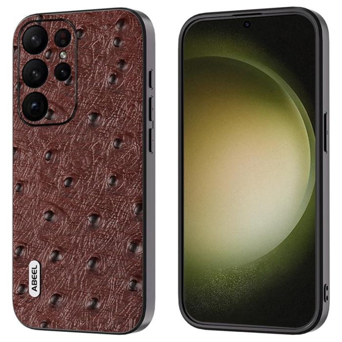 ABEEL - ABEEL Samsung Galaxy S24 Ultra Skal Äkta Läder Struts Textur - Kaffe
