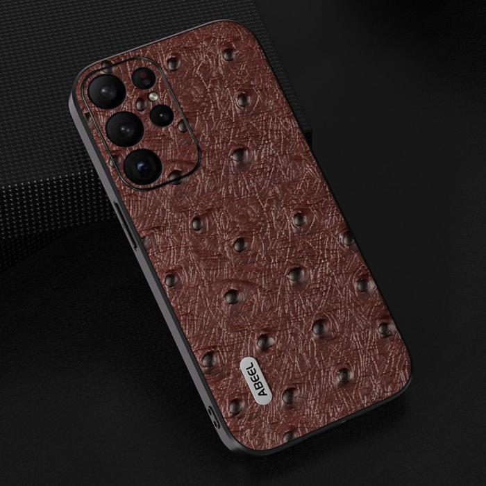ABEEL - ABEEL Samsung Galaxy S24 Ultra Skal Äkta Läder Struts Textur - Kaffe