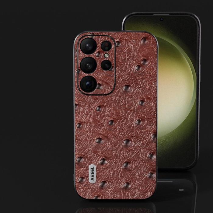 ABEEL - ABEEL Samsung Galaxy S24 Ultra Skal Äkta Läder Struts Textur - Kaffe