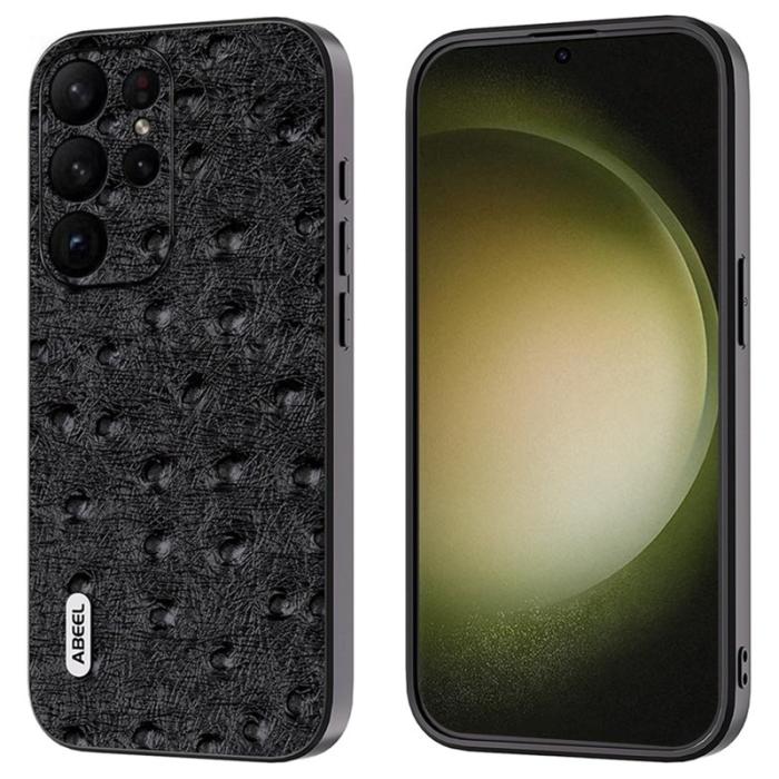 ABEEL - ABEEL Samsung Galaxy S24 Ultra Skal Äkta Läder Struts Textur Svart