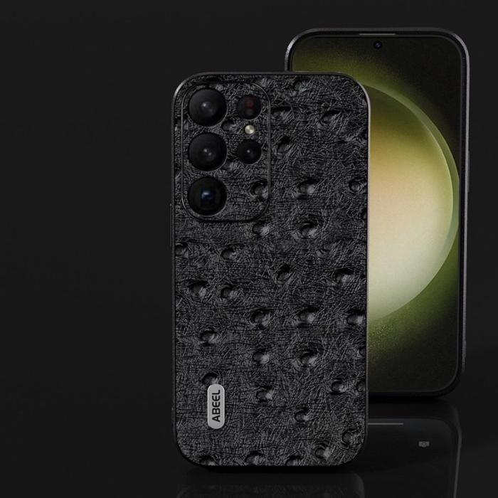 ABEEL - ABEEL Samsung Galaxy S24 Ultra Skal Äkta Läder Struts Textur Svart