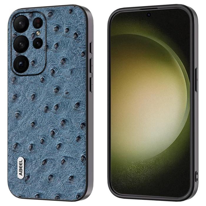 ABEEL - ABEEL Samsung Galaxy S24 Ultra Skal Äkta Läder Strutsblå