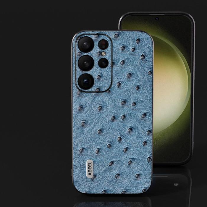 ABEEL - ABEEL Samsung Galaxy S24 Ultra Skal Äkta Läder Strutsblå