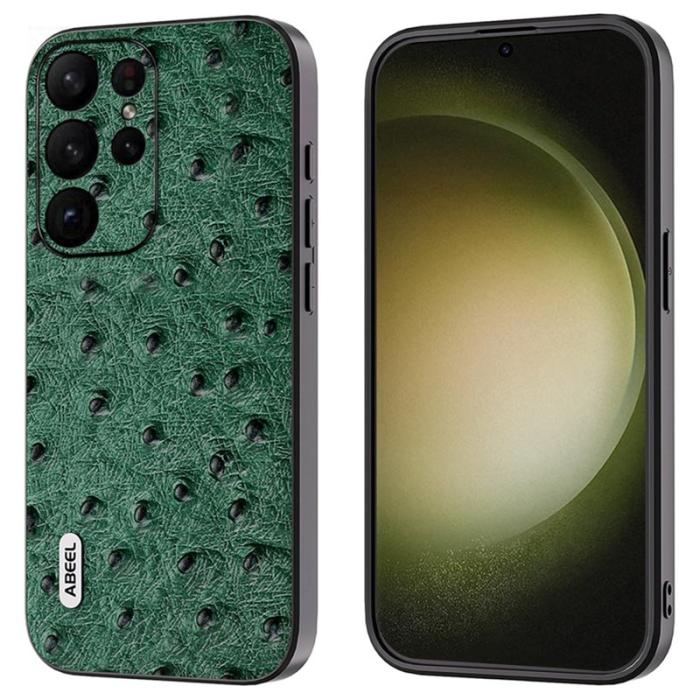 ABEEL - ABEEL Samsung Galaxy S24 Ultra Skal Äkta Läder Strutsgrön