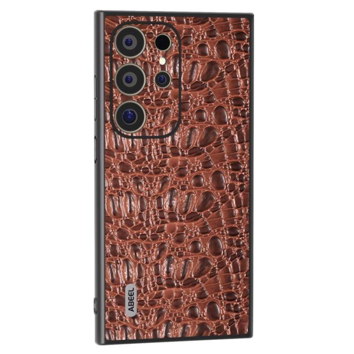 ABEEL - ABEEL Samsung Galaxy S24 Ultra Skal Canopy Textur Äkta Läder Brun